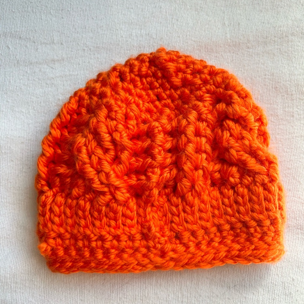 Blaze orange cable knit hunting hats are available in infant sizes. - Picture 2 of 2